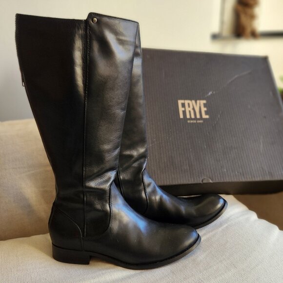 NEW 9.5 Frye Melissa Equestrian Black Zip Tall Boots - Picture 1 of 16